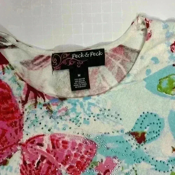 Peck & Peck Floral and Butterfly Sequined Blouse Size Medium - Picture 3 of 3